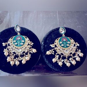 Bluish green shades meenakari earrings